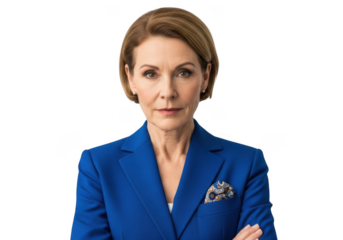 Professional businesswoman in blue suit png image for presentations and design projects stock photo isolated on transparent background