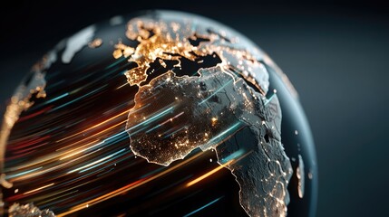 Globe Rotates with Streaks of Light, Europe and Africa, Communications, Dark Back