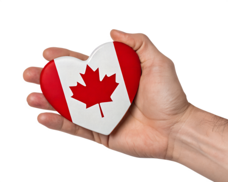 hand holds Canada heart shaped paper flag on Isolated transparent background png. generated with AI
