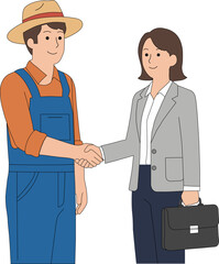 A farmer and a businessman shaking hands