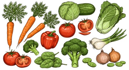 Fresh and Colorful Variety of Vegetables in Detailed Illustration