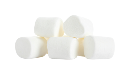 Pile of fluffy white marshmallows isolated on solid white background