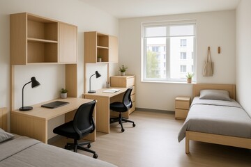 Modern Student Living - Bright Contemporary Dormitory Room Designed for Academic Success