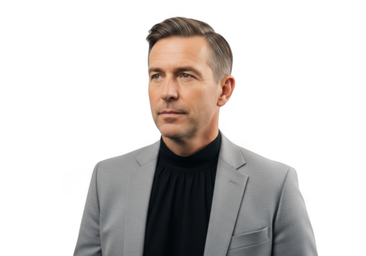 Professional businessman in gray suit portrait stock photo, corporate headshot, business executive, isolated on transparent background - Powered by Adobe
