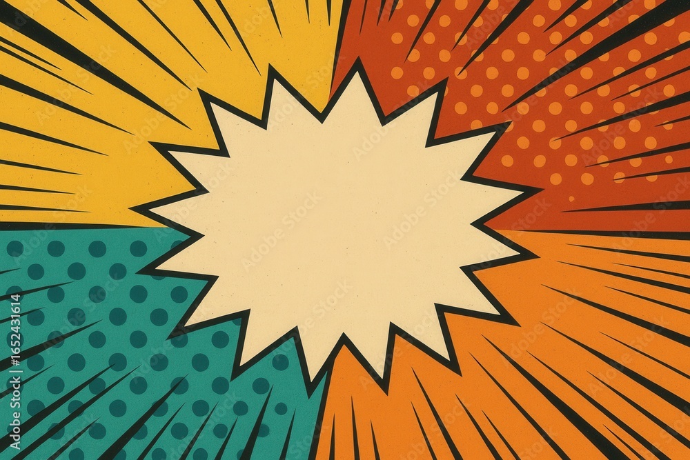 Poster retro comic book style background with dynamic action lines and vintage color palette
