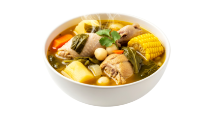 transparent background steaming bowl of aromatic chicken soup for websites menus