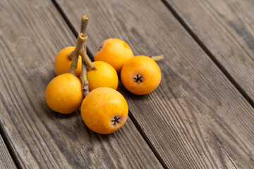 harvested loquats are  on the table, Japan.
