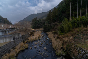 The stream runs through the mountains in Hita City of Oita prefecture, JAPAN.