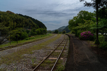 This is a local train station in a rural area in Akamura village of Fukuoka Prefecture, Japan.