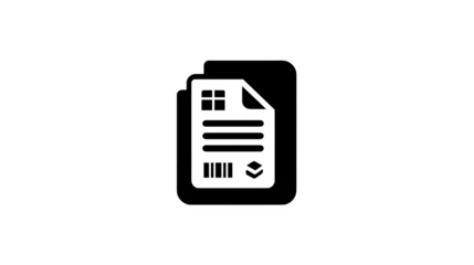 Flat black icon of a document with a package tracking number, isolated on white background