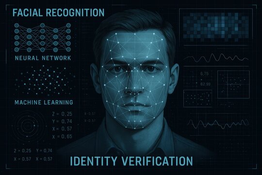 Artificial Intelligence Facial Recognition System with Neural Network Pattern Analysis - Powered by Adobe