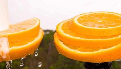 Freshly Sliced Oranges with Dripping Juice