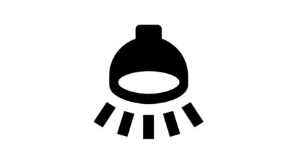 Filled black icon of headlamp with beam, transparent background