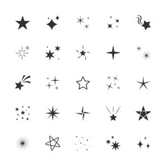 Set of different star shapes icon with sparkles, Collection of diverse star sign and symbol, Design elements. Vector illustration