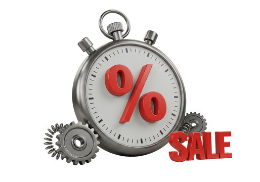Isolated Stopwatch with Percentage and Sale Sign 3D Illustration