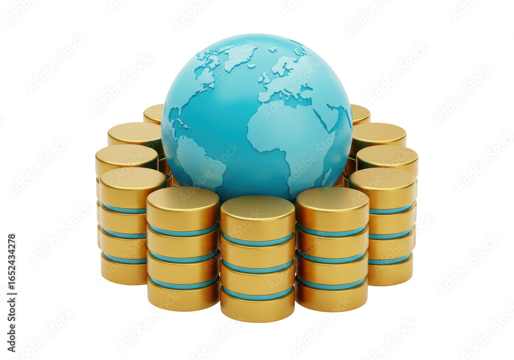 Poster isolated global database network with earth globe 3d illustration