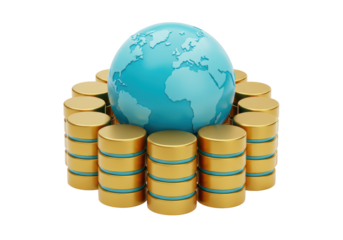 Isolated Global Database Network with Earth Globe 3D Illustration