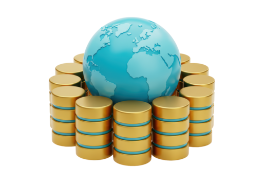 Isolated Global Database Network with Earth Globe 3D Illustration