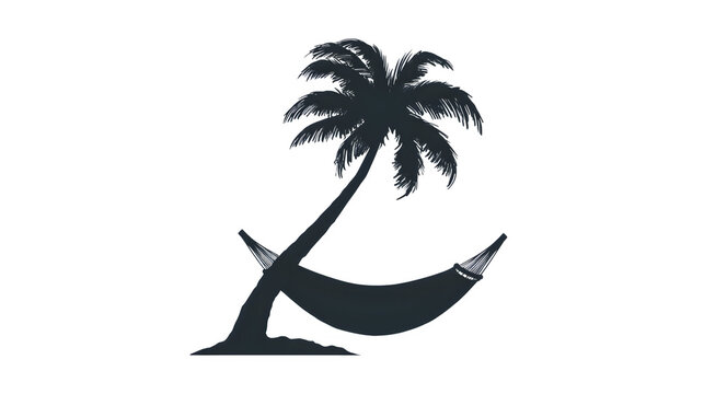 Filled black icon of palm tree with hammock, transparent background