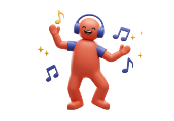 Isolated 3D Character Dancing with Headphones and Music Notes 3D Illustration