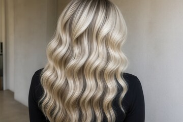 Fototapeta premium Luxurious Platinum Blonde Hair Waves with Professional Salon Quality