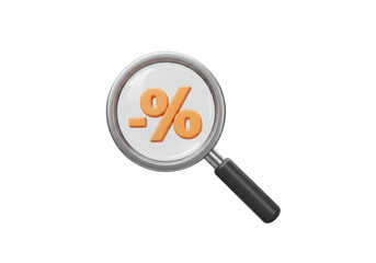 Isolated 3D Magnifying Glass Analyzing a Discount Percentage Symbol