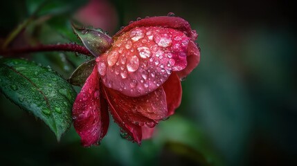 Pink Rose Bud with Water Droplets