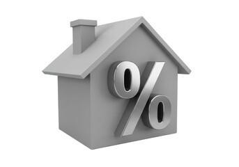 Isolated 3D Monochrome House with a Metallic Percent Sign for Real Estate