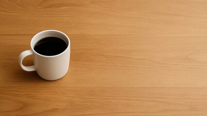 Minimalist Coffee Mug on Wooden Desk with Copy Space