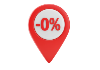 Isolated 3D Red Map Pin with Zero Percent Interest Rate Offer