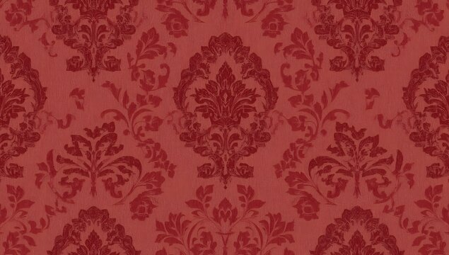 Red vintage wallpaper ornamental damask floral retro background seamless decorative pattern classic textured design illustration