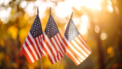 American flags outdoors sunlight - Powered by Adobe