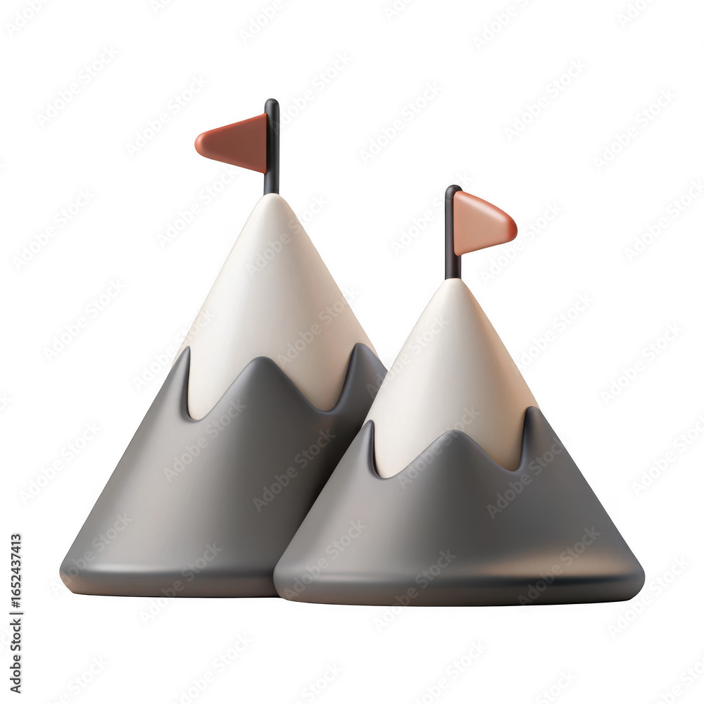 Poster 3d rendered stylized mountains with flags isolated on transparent background