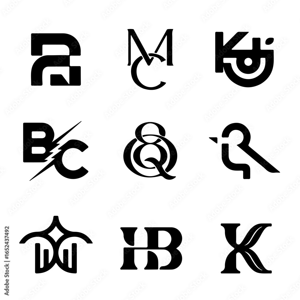 Poster modern monogram logos bold initials unique custom letter combinations for branding
