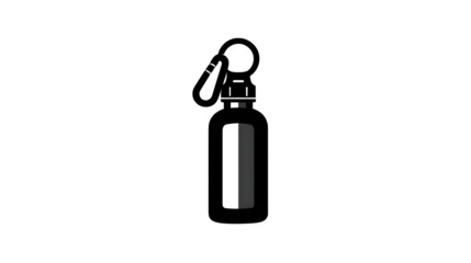 Filled black icon of water bottle with carabiner, transparent background
