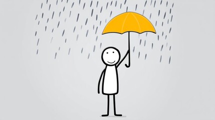 Man holding an umbrella in the rain. Concept of happiness and contentment despite the gloomy weather