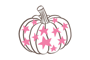  White Pumpkin with Pink Stars – Whimsical Halloween Pumpkin Art Design