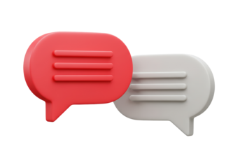 Isolated 3D Red and Grey Speech Bubbles for Dialogue and Communication