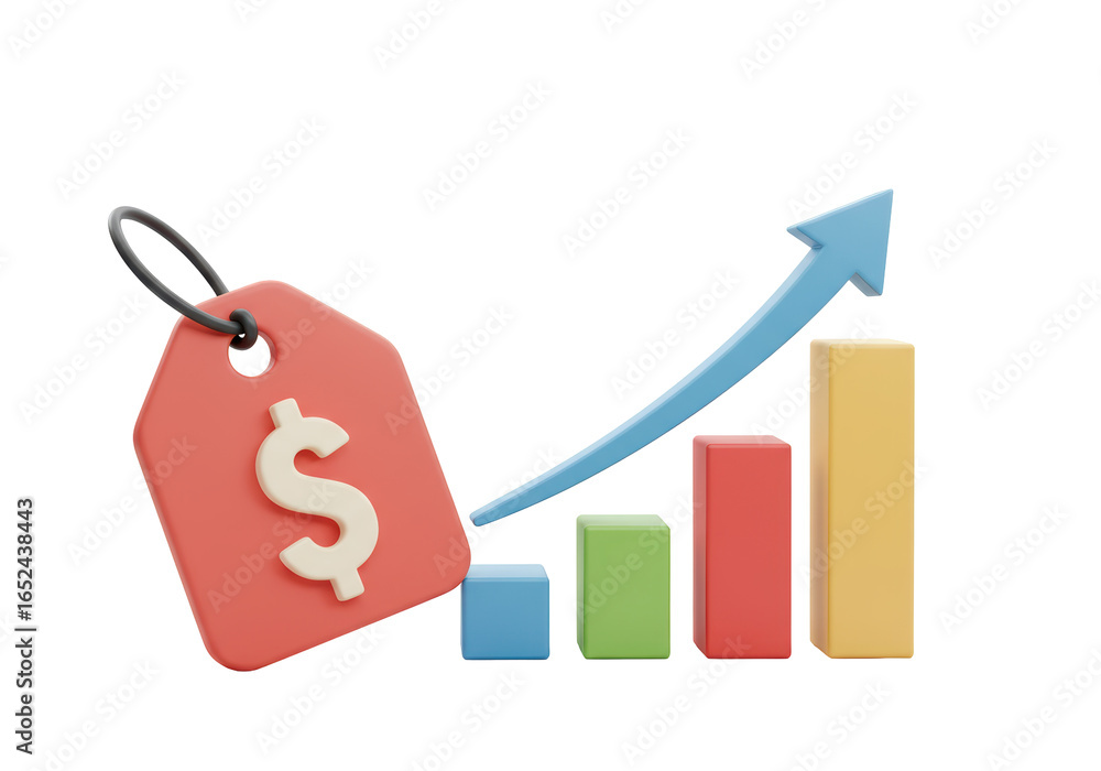 Poster isolated 3d price increase and inflation concept with a bar chart
