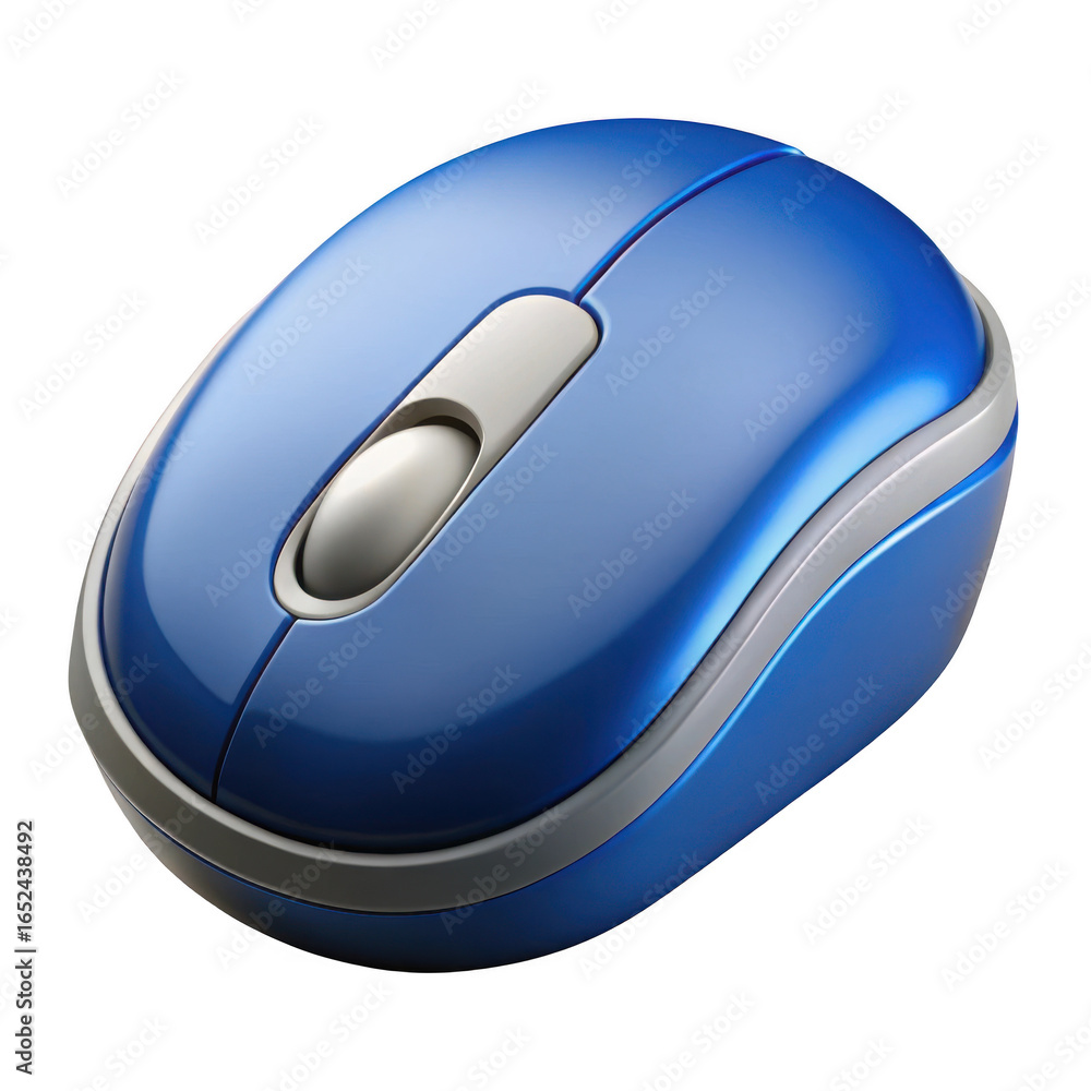Poster high quality 3d rendered blue computer mouse isolated on transparent background