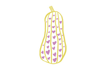  Cute Hand-Drawn Gourd Illustration with Heart Pattern – Autumn Vegetable Art Design