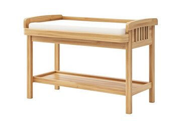 Wooden baby changing table with storage shelf nursery furniture organizer station for diapering essentials and comfort pad isolated on transparent background