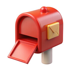 3d red mailbox with open slot and envelope detail