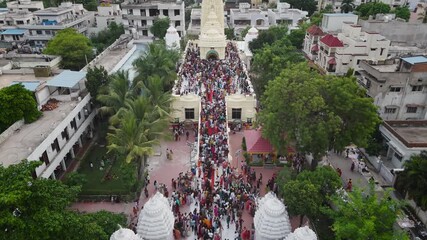 Jagannath yatra crowd, Indian temple festival, religious procession India, aerial view of yatra stock video.