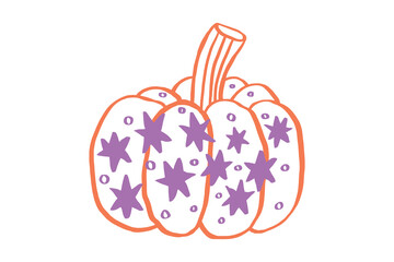 Starry Pumpkin Drawing with Purple and Orange Fall Colors – Halloween Art Design