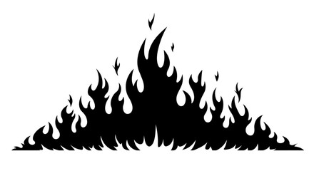 Black flames in a symmetrical triangular pattern against a white background