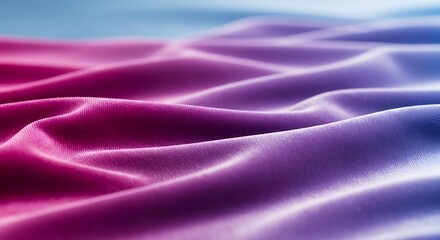 Obraz premium Abstract closeup of soft, flowing fabric with a gradient of pink, purple, and blue hues, showcasing texture and light