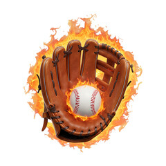 Baseball glove with fire tail on transparent background PNG generative AI
