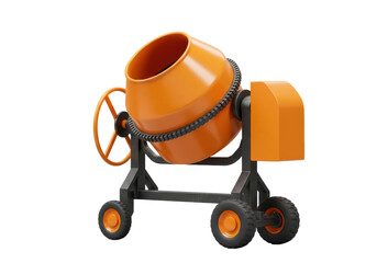 Isolated 3D Render: Orange Concrete Mixer on White Background
