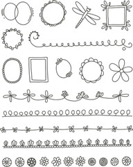 Hand Drawn Doodles Borders, Floral Dividers, Elements on White Background
